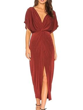 ASTR Women’s wine Red V-Neck Twist Front Midi Dress